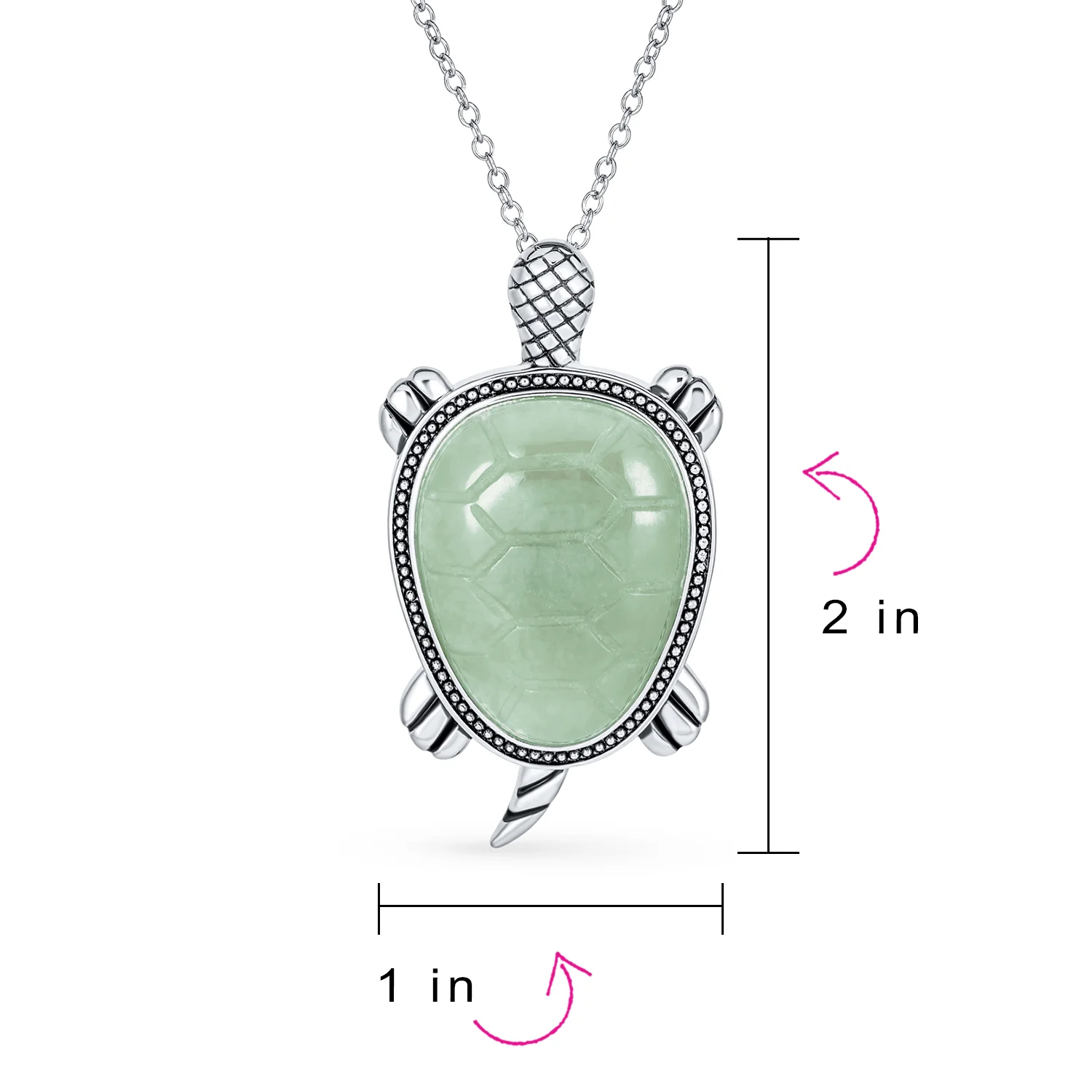 Large Sea Turtle Pendant Necklace Green Jade Nautical Beach Oxidized .925 Sterling Silver - Image 4
