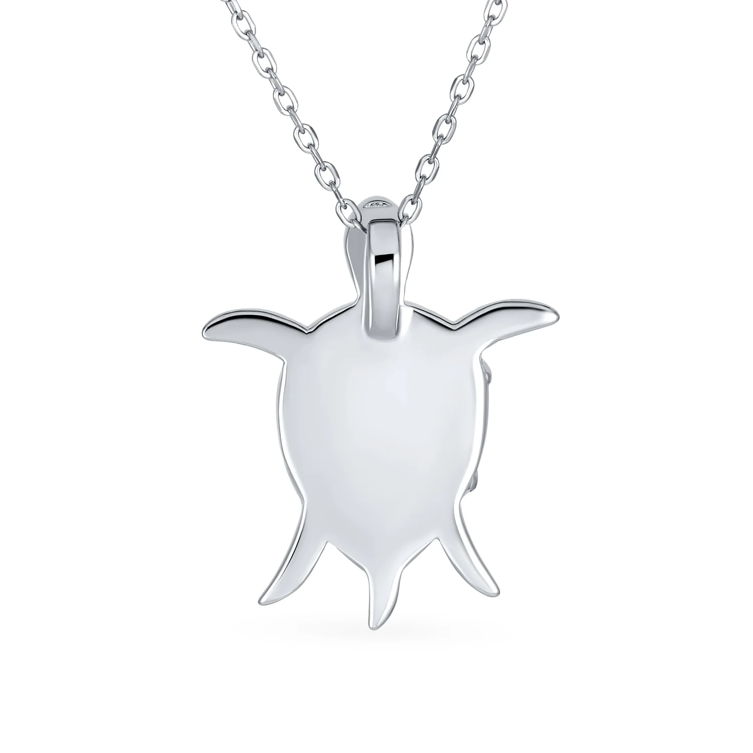 Nautical Opal Inlay Green Heart Sea Turtle Pendant Necklace in Sterling Silver - Image 2