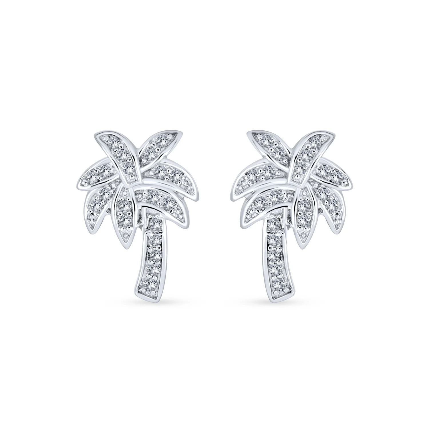 Nautical Hawaiian CZ Stud Earrings with Palm Tree Design in Sterling Silver - Image 2