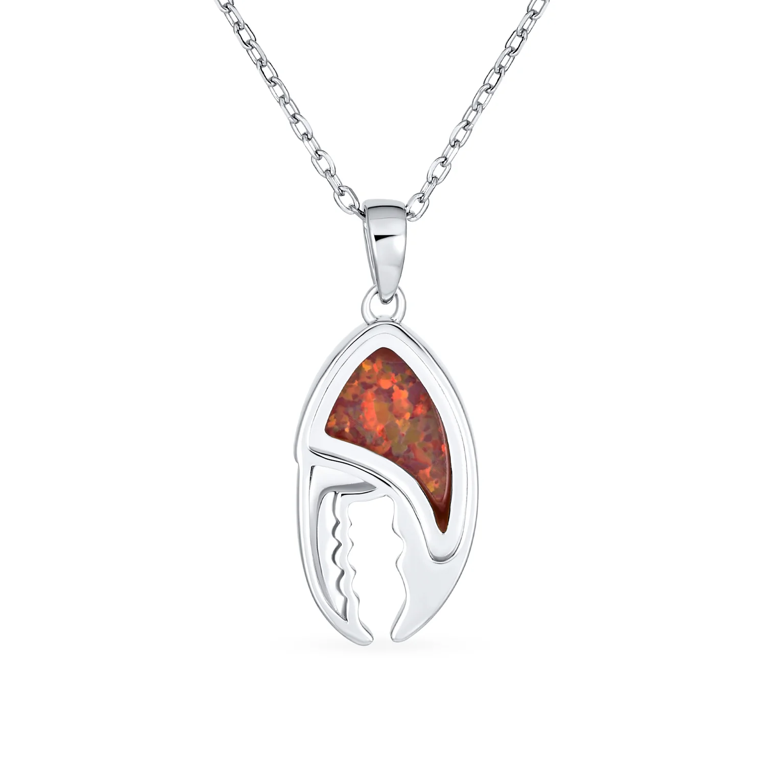 Nautical Tropical Beach Lobster Crab Claw Opal Pendant Necklace Sterling Silver - Image 2