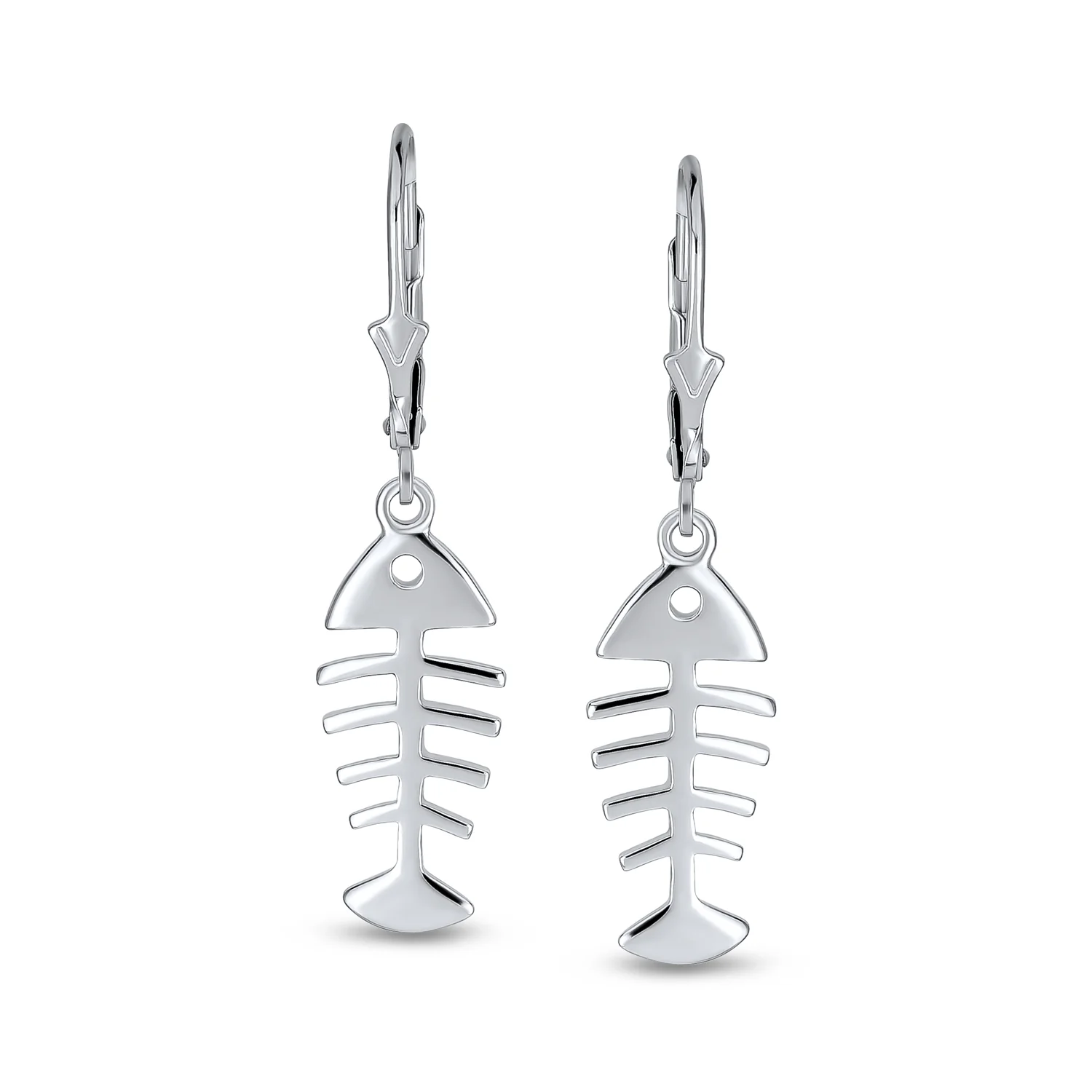Nautical Fishbone Dangle Earrings Sterling Silver Leverback - Image 3
