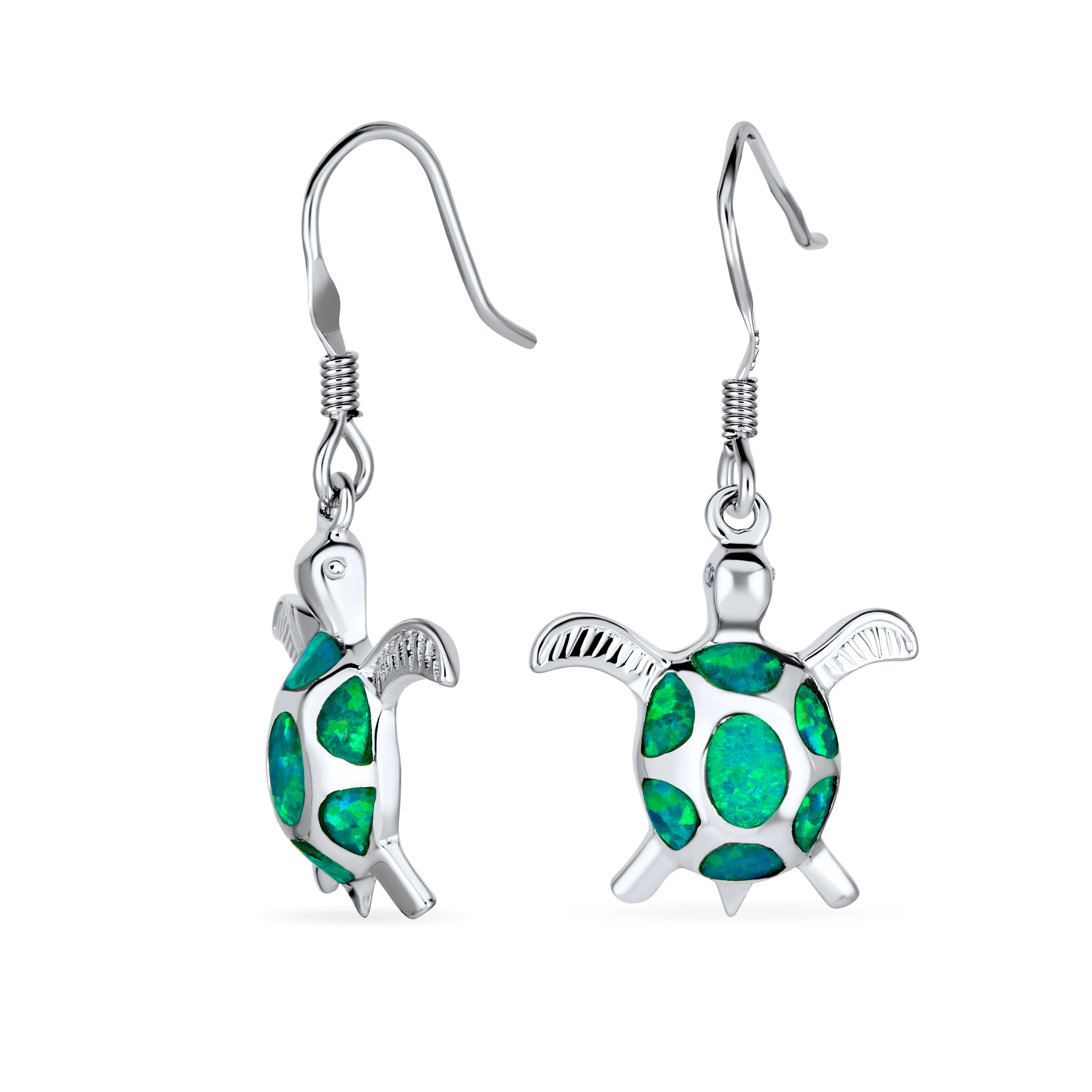Nautical Opal Sea Turtle Dangle Gemstone Earrings in Sterling Silver - Image 2