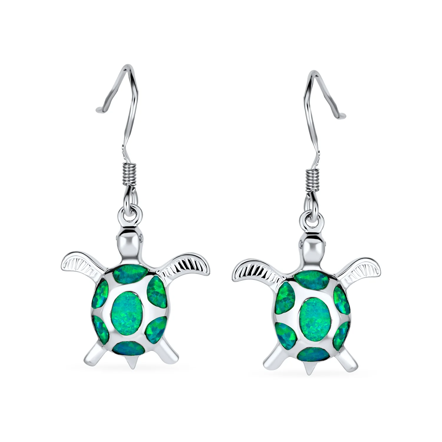 Nautical Opal Sea Turtle Dangle Gemstone Earrings in Sterling Silver - Image 4