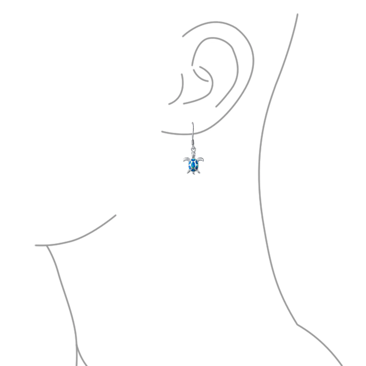 Nautical Opal Sea Turtle Dangle Gemstone Earrings in Sterling Silver - Image 5