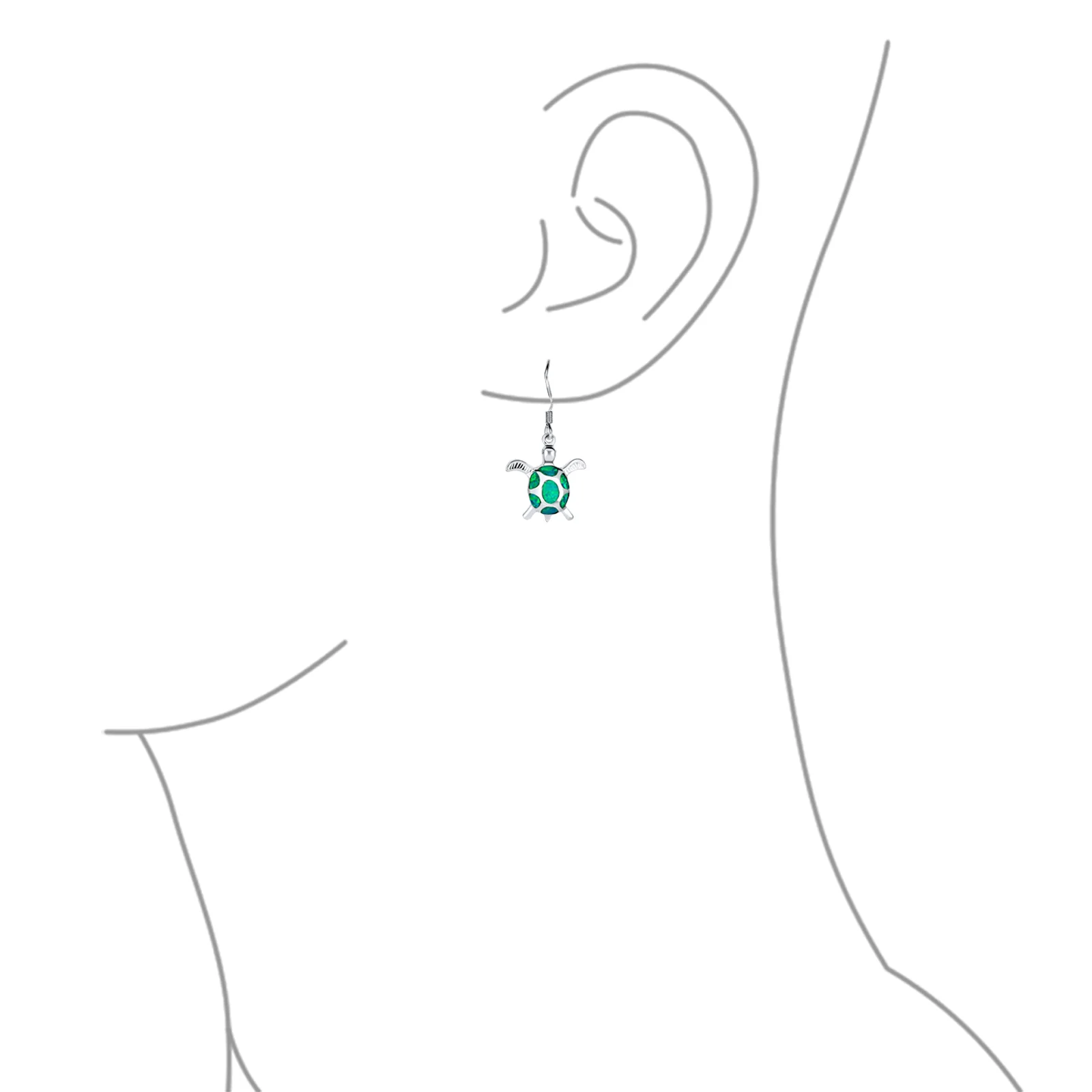 Nautical Opal Sea Turtle Dangle Gemstone Earrings in Sterling Silver - Image 6