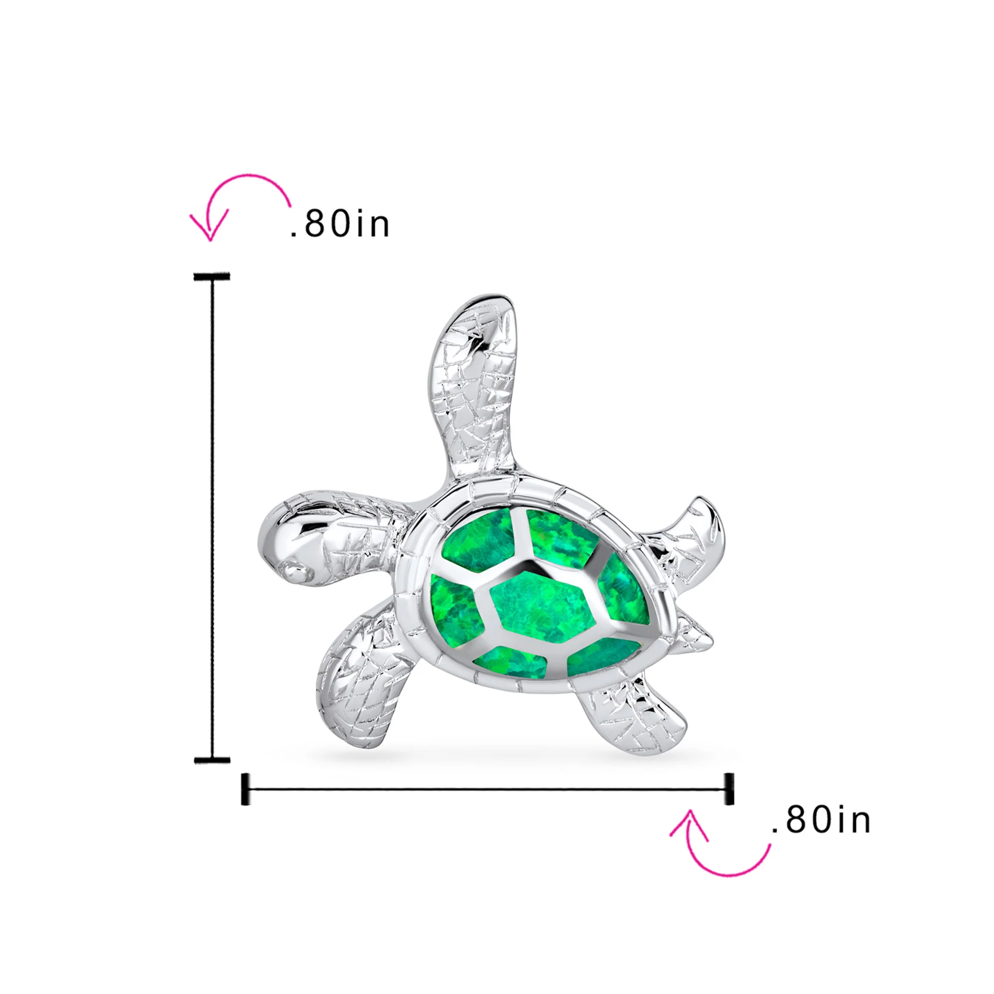 Nautical Blue Created Opal Inlay Turtle Pendant Necklace .925 Sterling Silver - Image 12