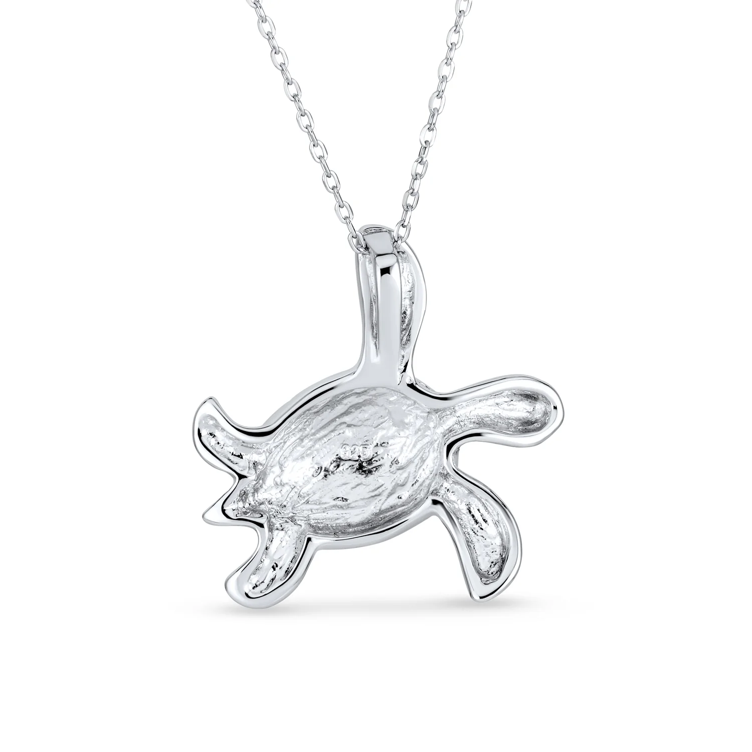 Nautical Blue Created Opal Inlay Turtle Pendant Necklace .925 Sterling Silver - Image 6