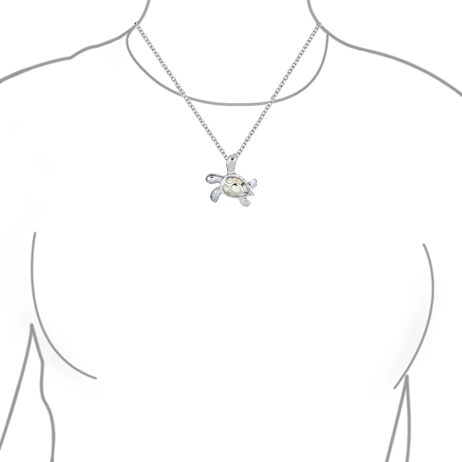 Nautical Blue Created Opal Inlay Turtle Pendant Necklace .925 Sterling Silver - Image 8