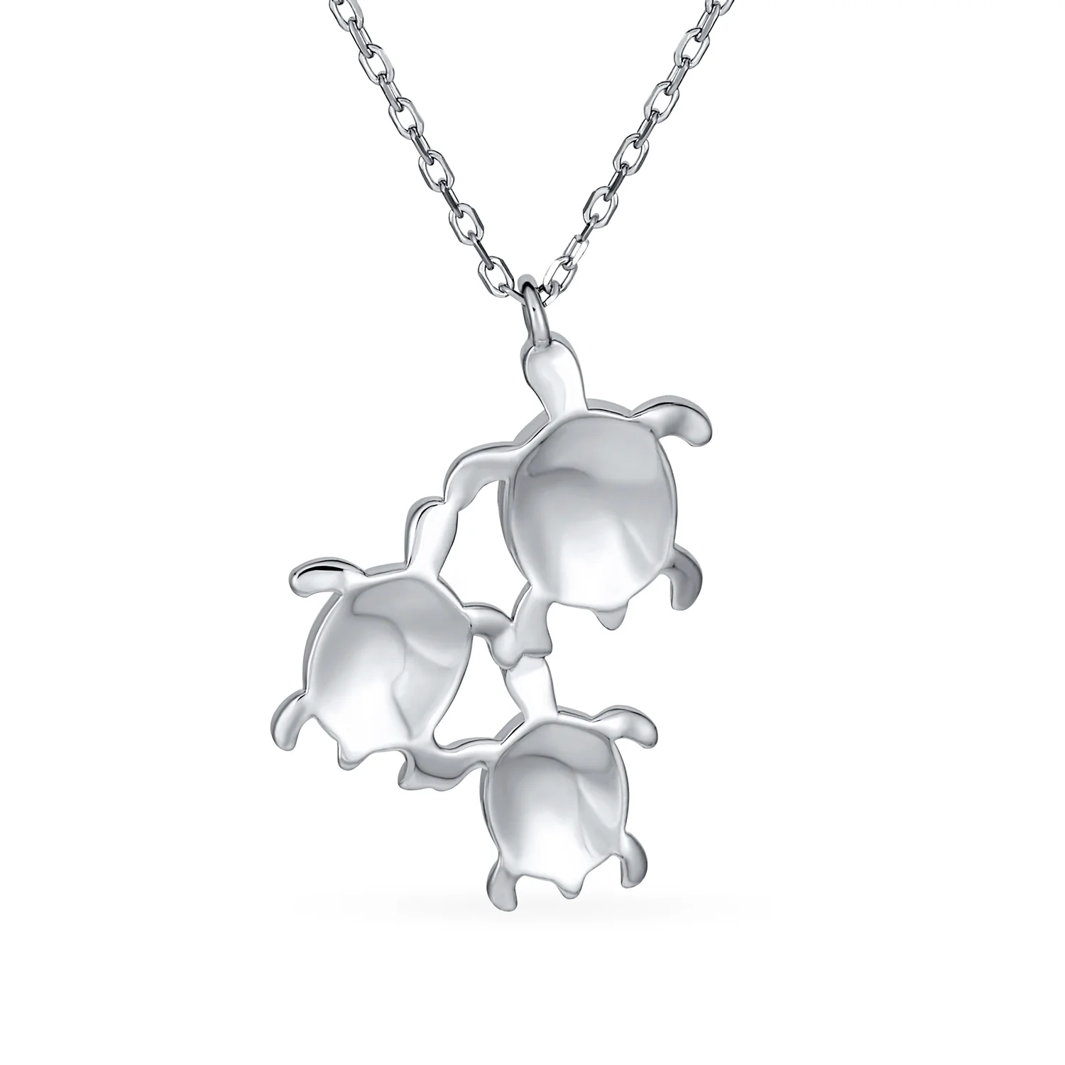 Nautical Opal Sea Turtle Family Pendant Necklace Silver October Birthstone - Image 2
