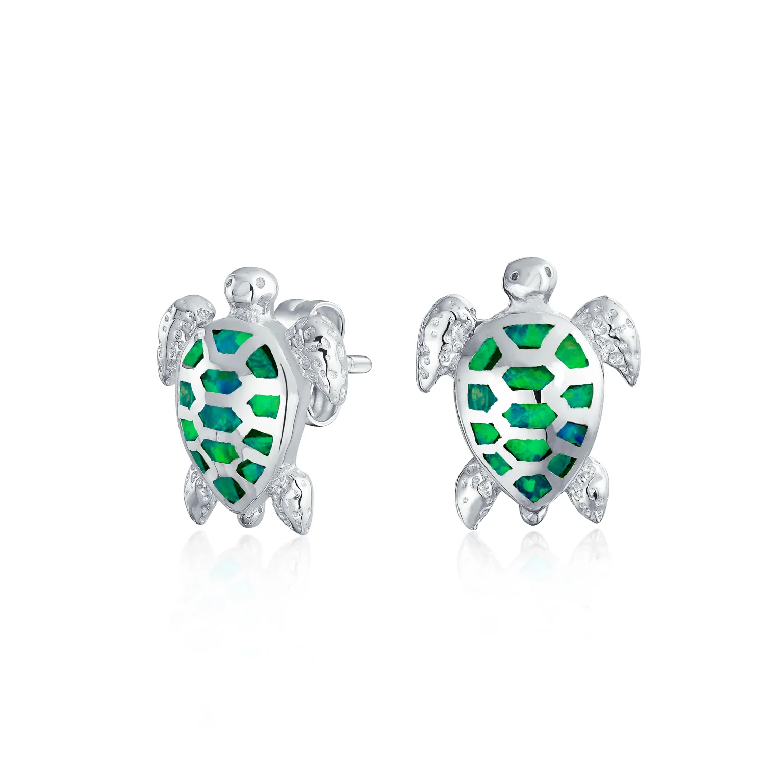 Nautical Beach Vacation Opal Sea Turtle Stud Earrings Sterling Silver 13MM - Image 2