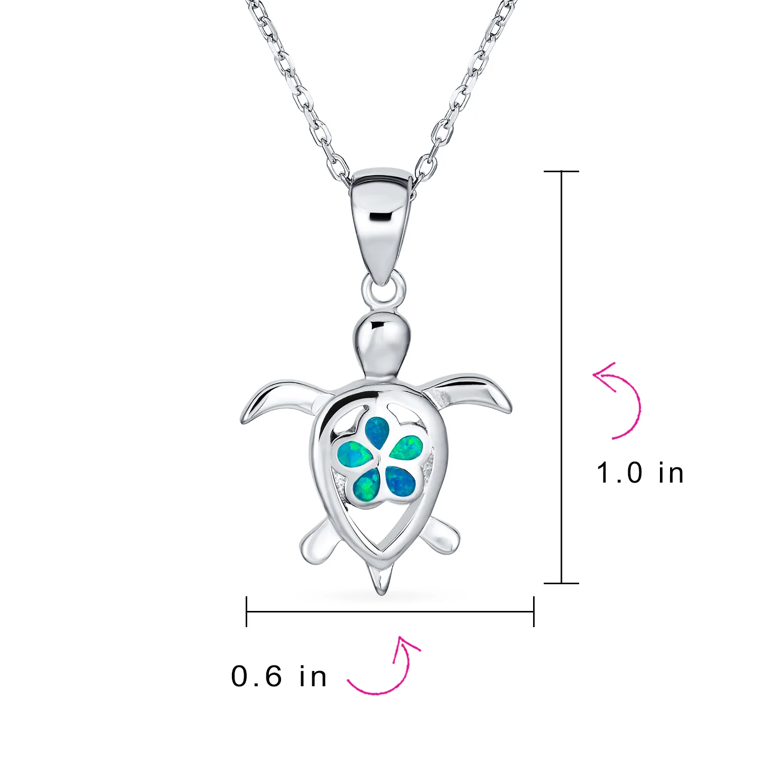 Nautical Plumeria Flower Blue Opal Sea Turtle Pendant Necklace Sterling Silver - Image 5