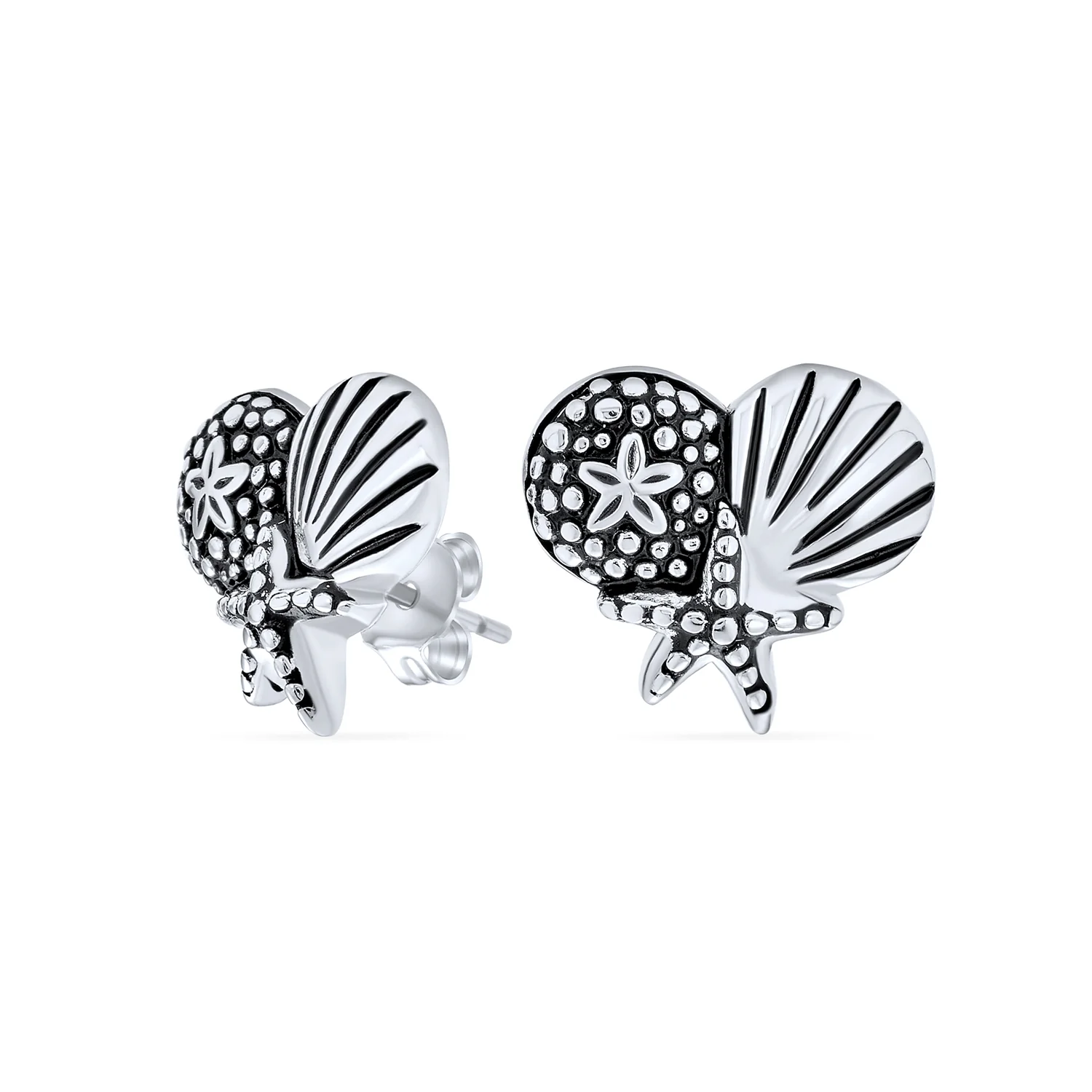 Nautical Sand Dollar Starfish Seashell Charm Bracelet & Stud Earrings Set Silver - Image 5