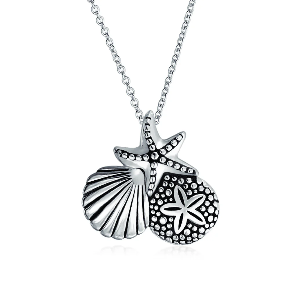 Nautical Sand Dollar Starfish Seashell Necklace & Earrings Set Sterling Silver - Image 3