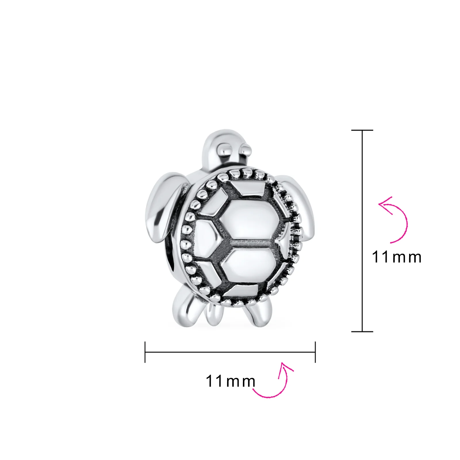 Nautical Sea Turtle Charm Bead Oxidized Sterling Silver for European Bracelets - Image 3