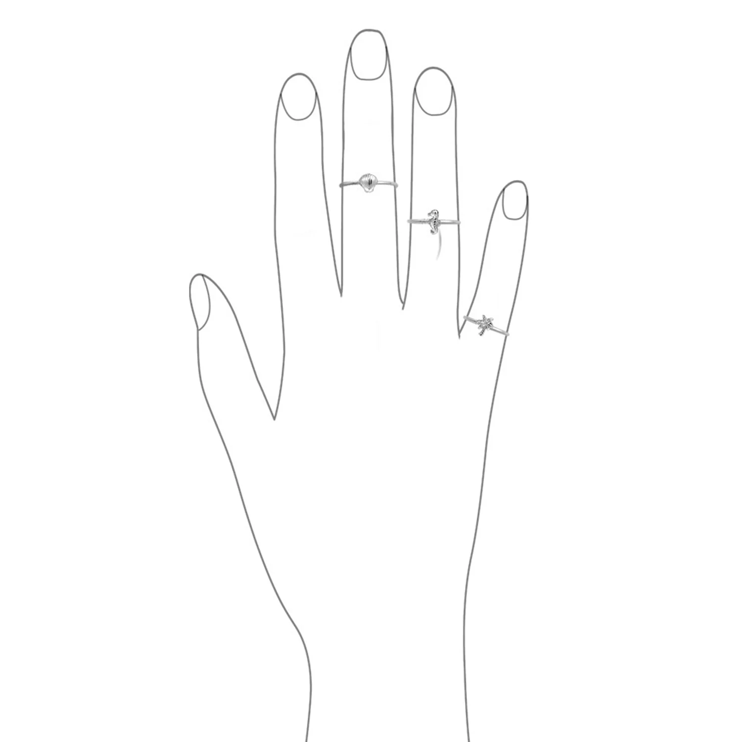 Nautical Seahorse Palm Tree Gold Plated Midi Knuckle Ring Set 1MM - Image 3