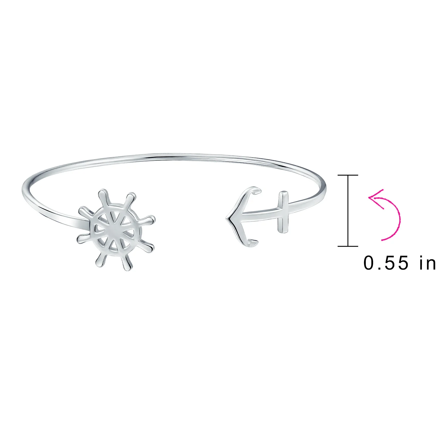 Nautical Ocean Ship Wheel Anchor Bangle Bracelet in Sterling Silver Jewelry - Image 3