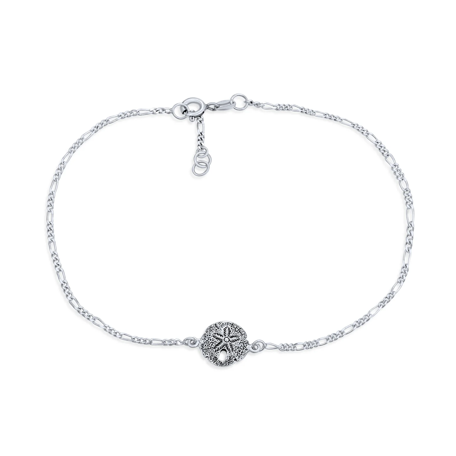 Nautical Beach Sand Dollar Charm Anklet Ankle Bracelet .925 Sterling Silver Adjustable 9 - 10 Inch