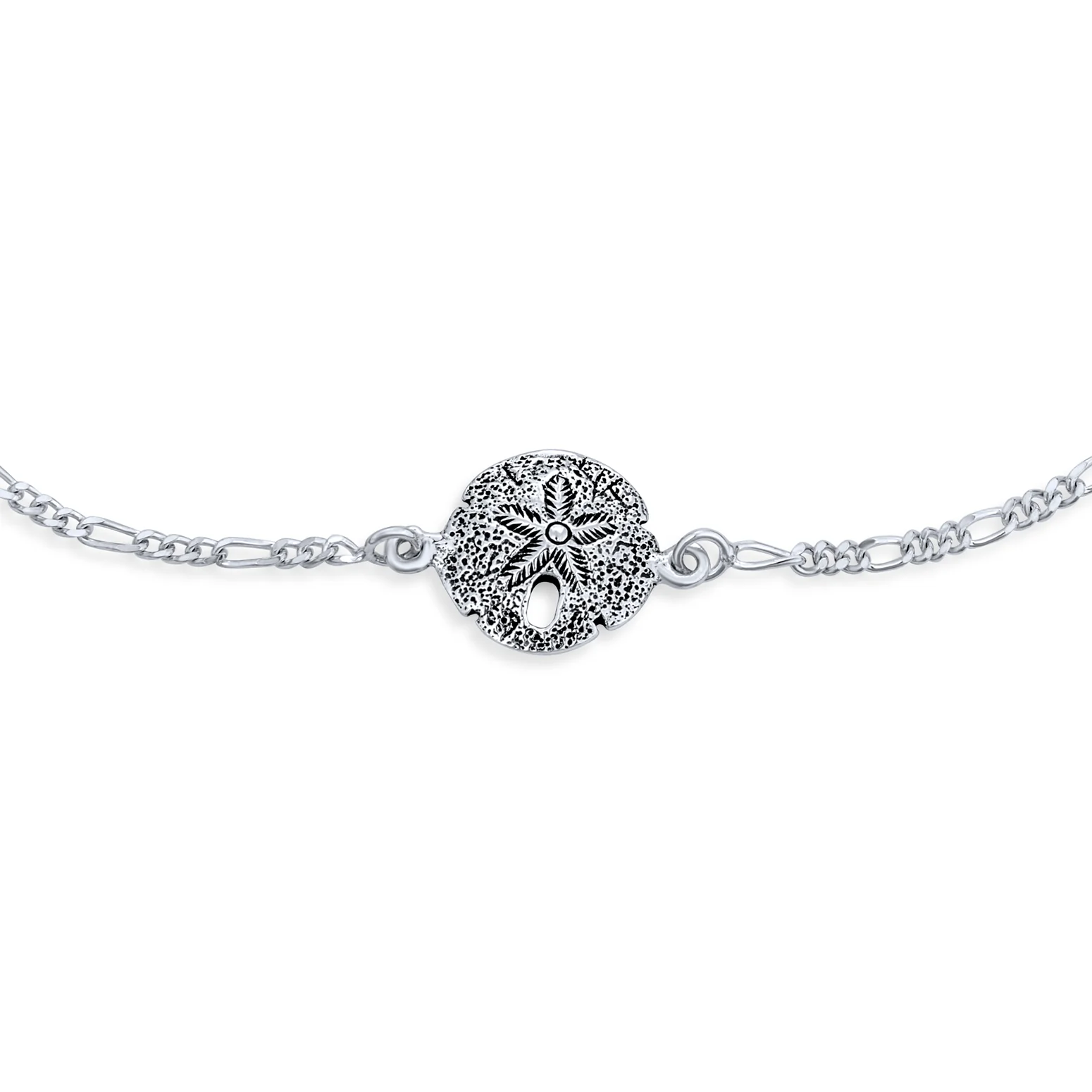 Nautical Beach Sand Dollar Charm Anklet Ankle Bracelet .925 Sterling Silver Adjustable 9 - 10 Inch - Image 2