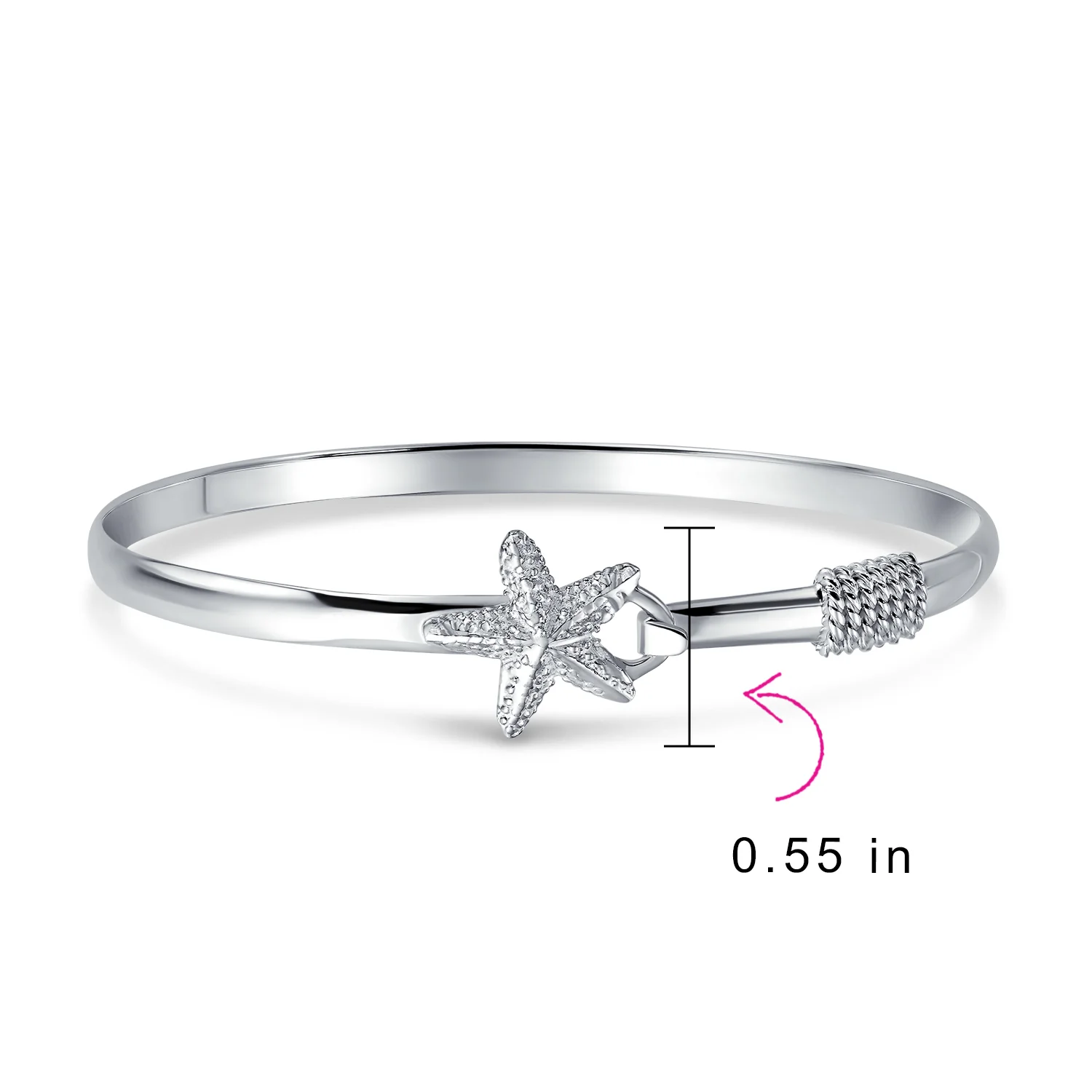 Nautical Starfish Bangle Bracelet in Sterling Silver with Eye Hook Clasp - Image 3