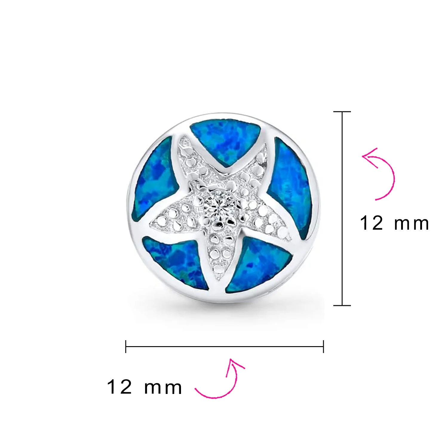 Nautical Starfish Stud Earrings with Blue Opal Inlay in Sterling Silver - Image 4