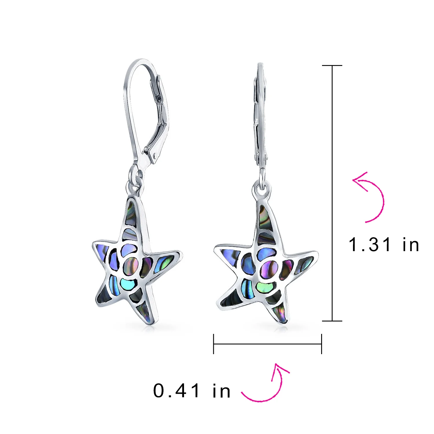 Nautical Starfish Dangle Earrings Abalone Shell Inlay Sterling Silver Lever Back - Image 3