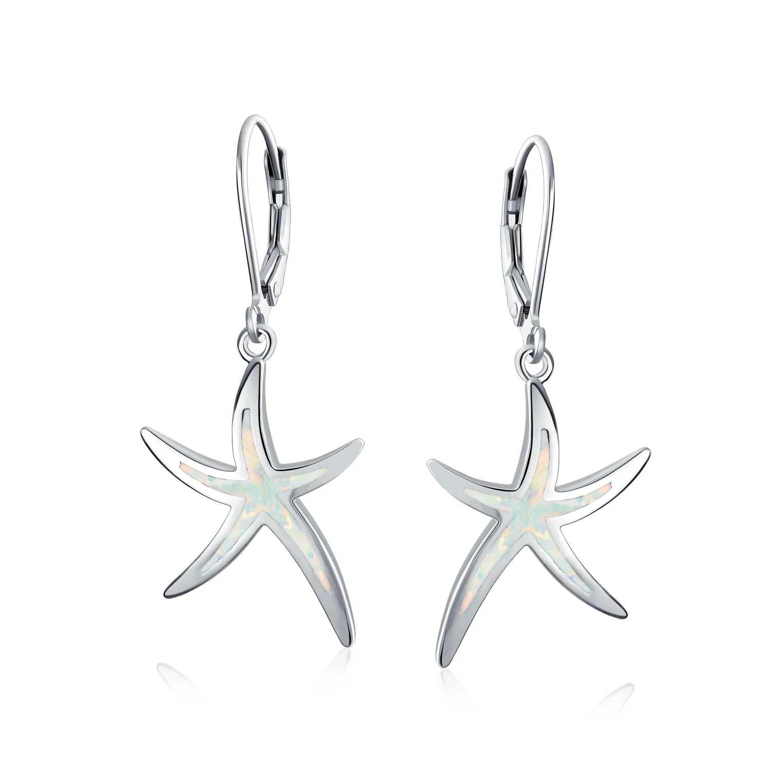 Nautical Starfish Dangle Gemstone Earrings with Opal Inlay in Sterling Silver - Image 4