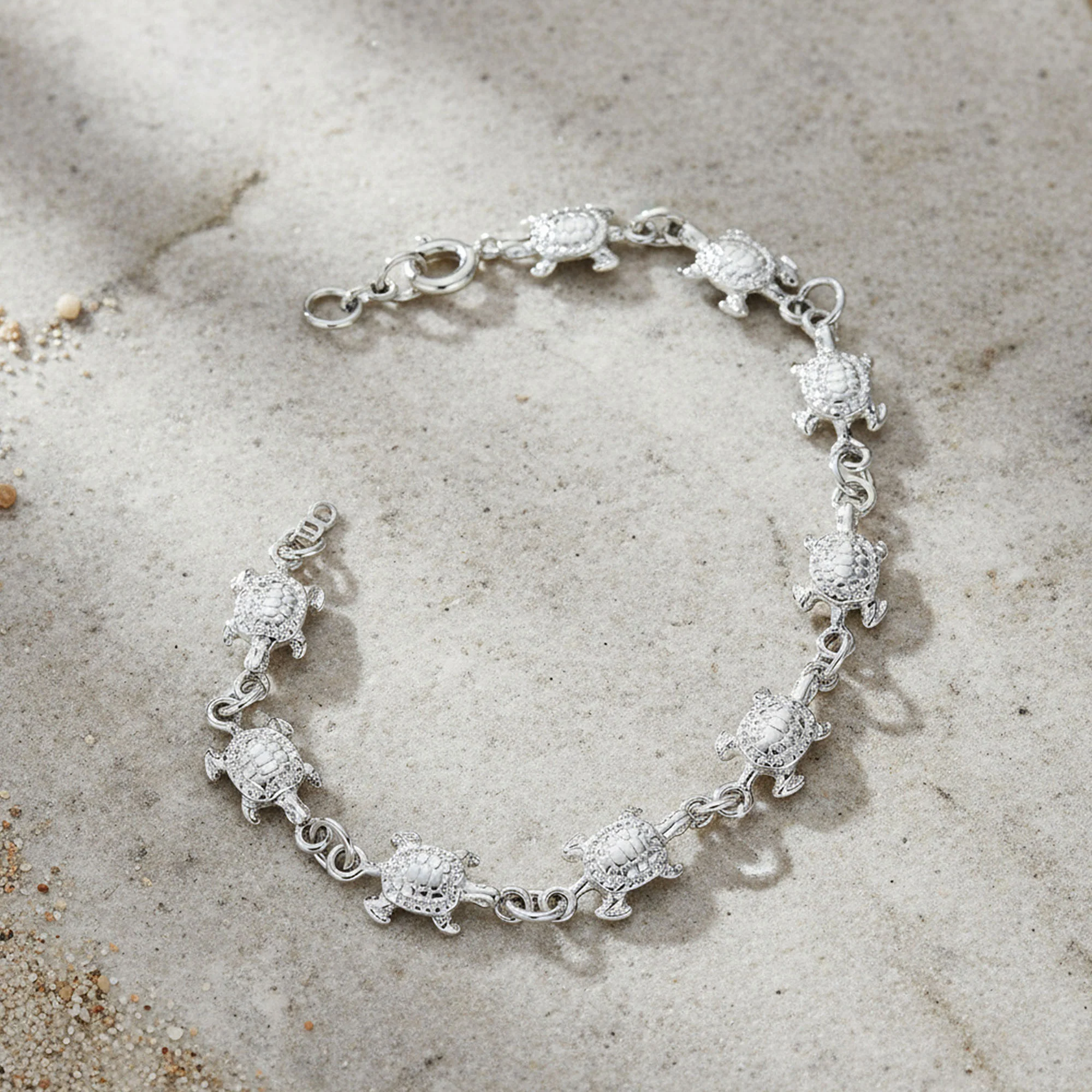 Nautical Tortoise Charm Chain Link Bracelet Sterling Silver 7-7.5 Inch - Image 3