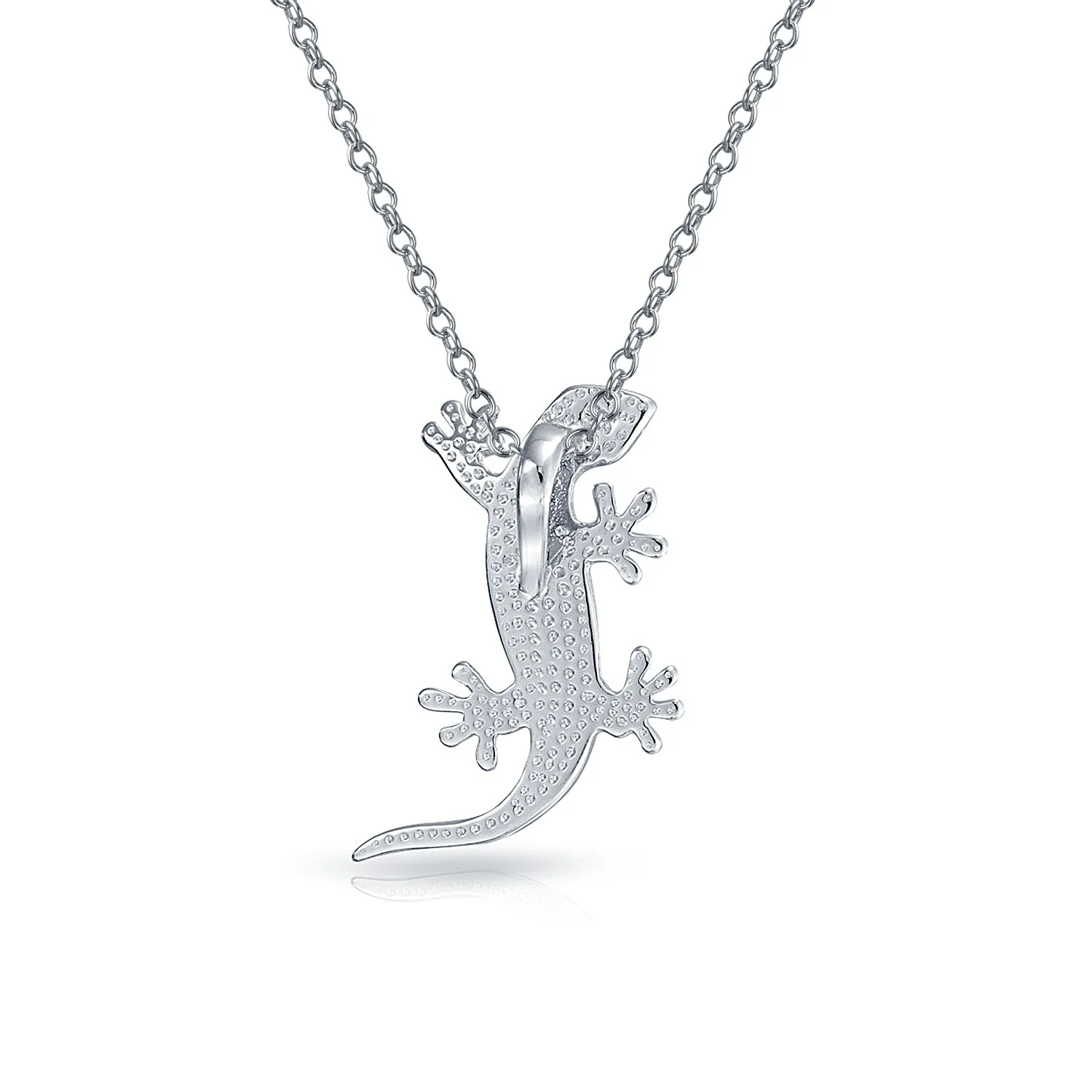 Nautical Tropical Green Opal Gecko Lizard Pendant Necklace in Sterling Silver - Image 4