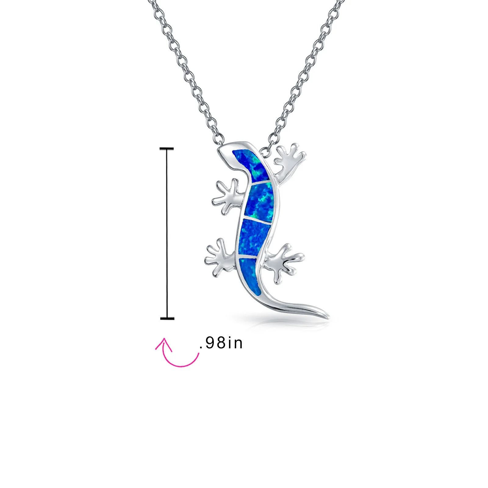 Nautical Tropical Green Opal Gecko Lizard Pendant Necklace in Sterling Silver - Image 7