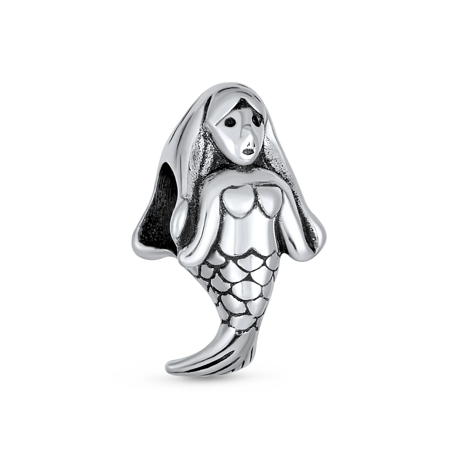Set of 2 Nautical Clam Shell and Sea Nymph Mermaid Charm Bead Sterling Silver - Image 2