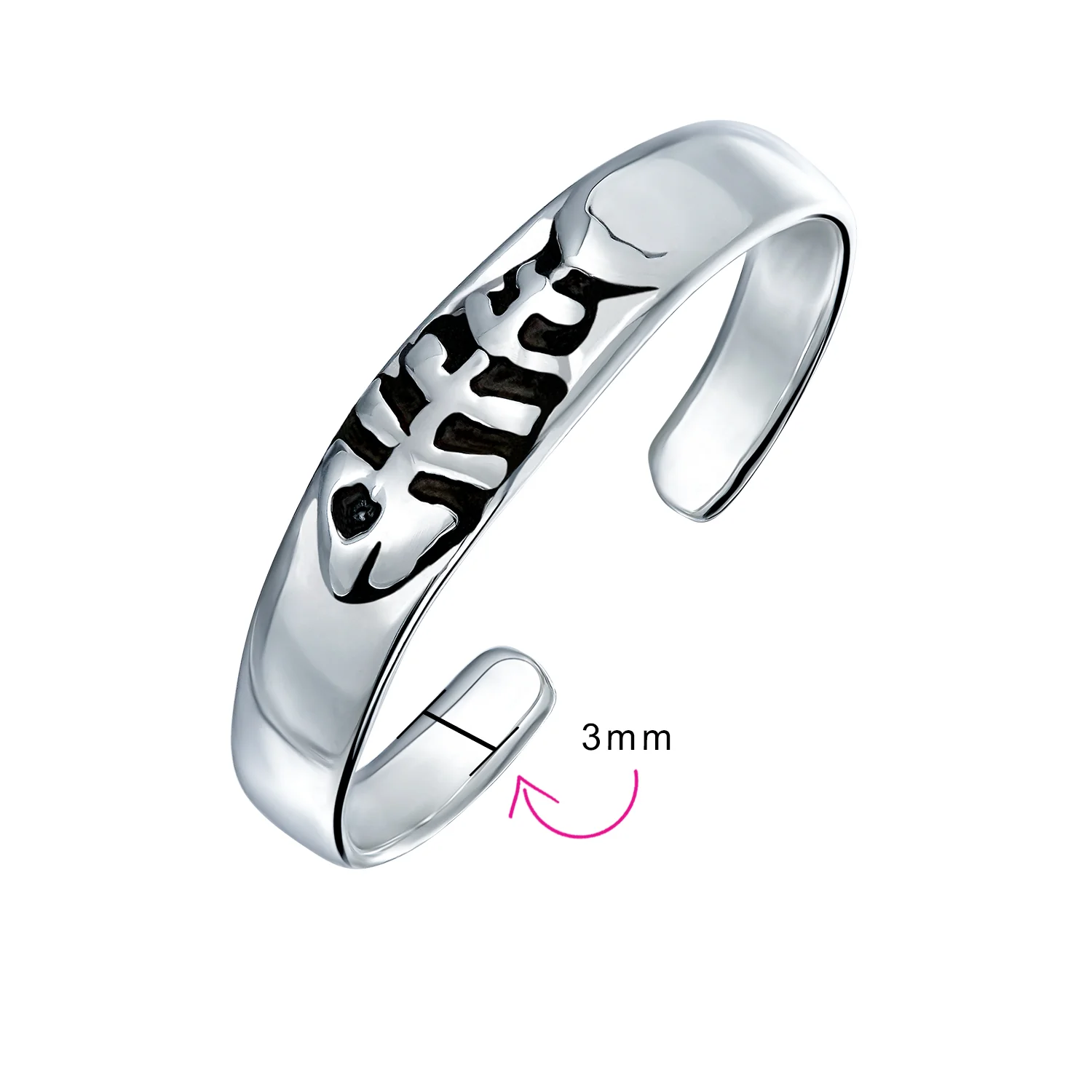 Set of 2 Nautical Fish Bone and Punk Rocker Skull Midi Toe Ring Sterling Silver - Image 4
