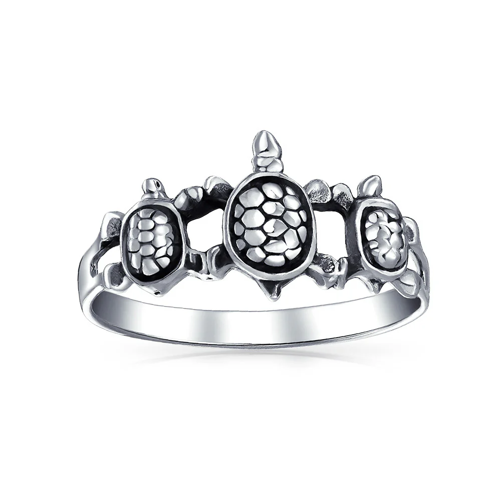 Nautical Hawaii BFF Friendship Three Best Friends Family Sea Turtle Ring Band .925 Sterling Silver - Image 12