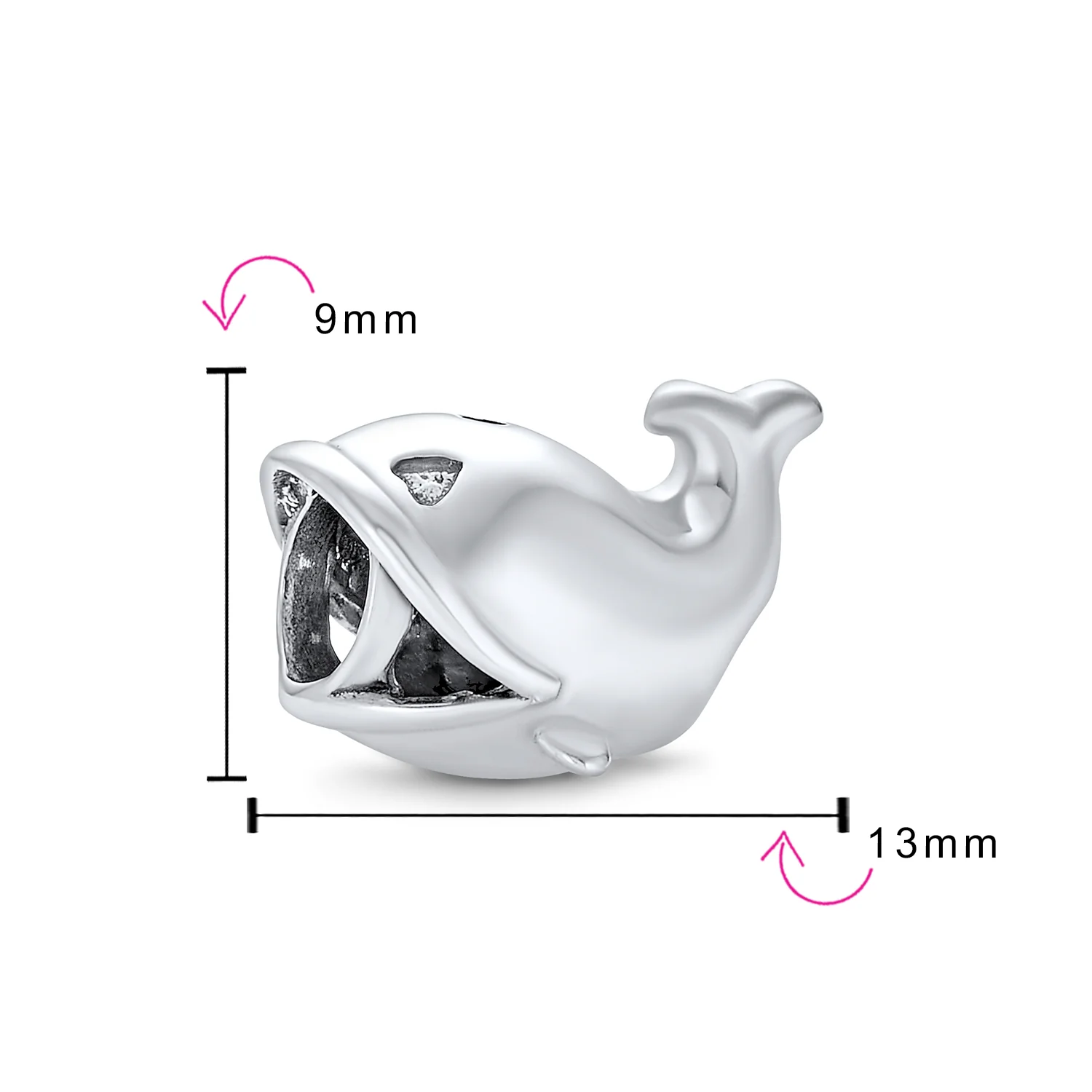 Nautical Ocean Sea Whale Charm Bead .925 Sterling Silver Fits European Bracelets - Image 3