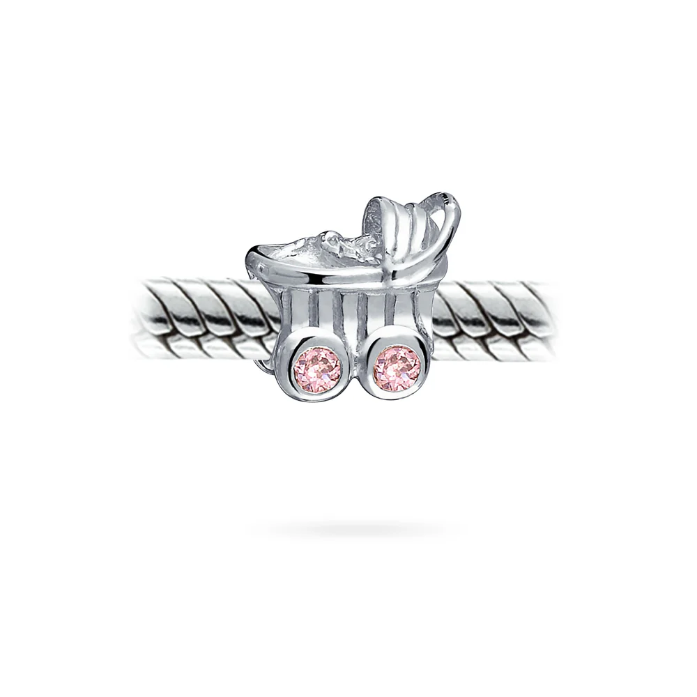 New Mother Gift Pink CZ Stroller Carriage Charm Bead for European Bracelet - Image 2