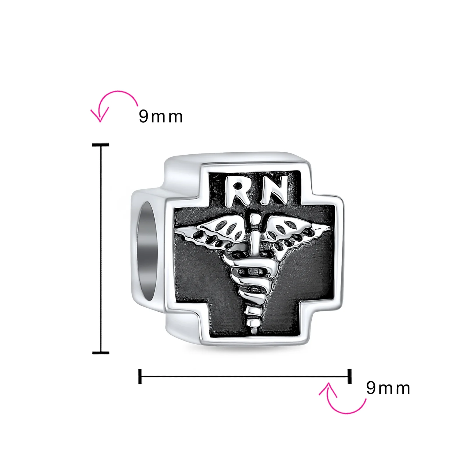 Set of 2 Nursing RN Caduceus Cross & Nurse Hat Charm Bead Sterling Silver - Image 4