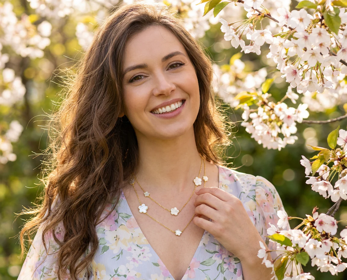 Fashion Off White Black Pink Enamel Flower Strand Necklace Silver Tone 40 Inch - Image 9