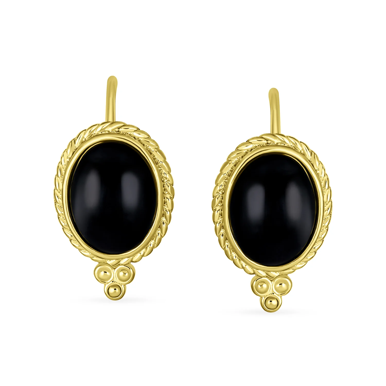 GreenJade Cable Edge Oval Gemstone Drop Earrings Gold Plated .925 Silver - Image 5