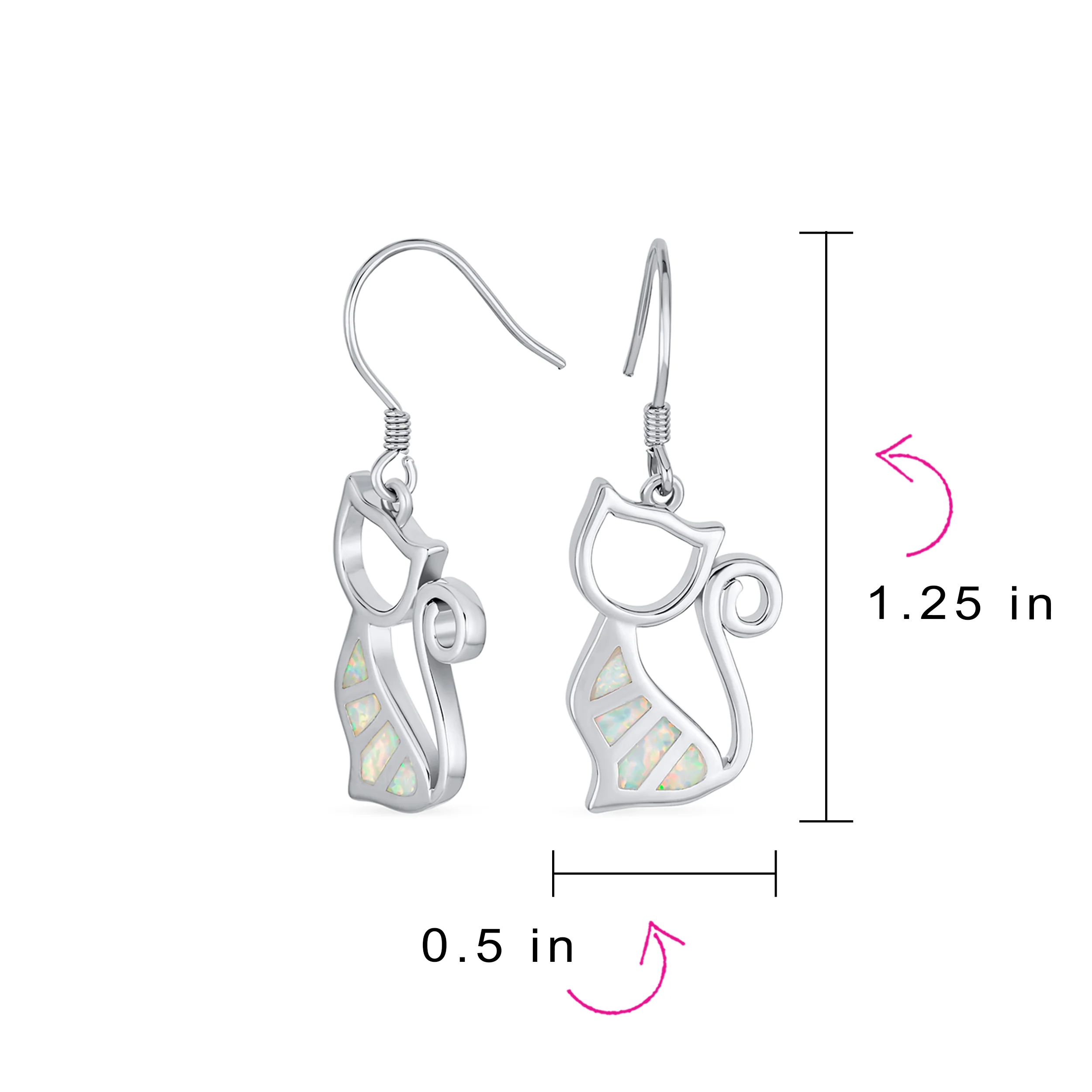 Animal Lover Pet Kitten White Created Opal Cat Dangle Earrings .925 Sterling Silver - Image 4