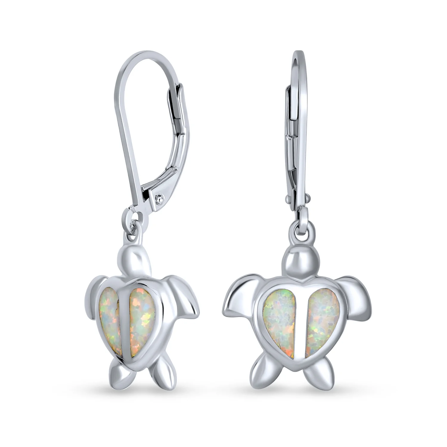 Dangle Gemstone Earrings Opal Heart Turtle Drop in Sterling Silver