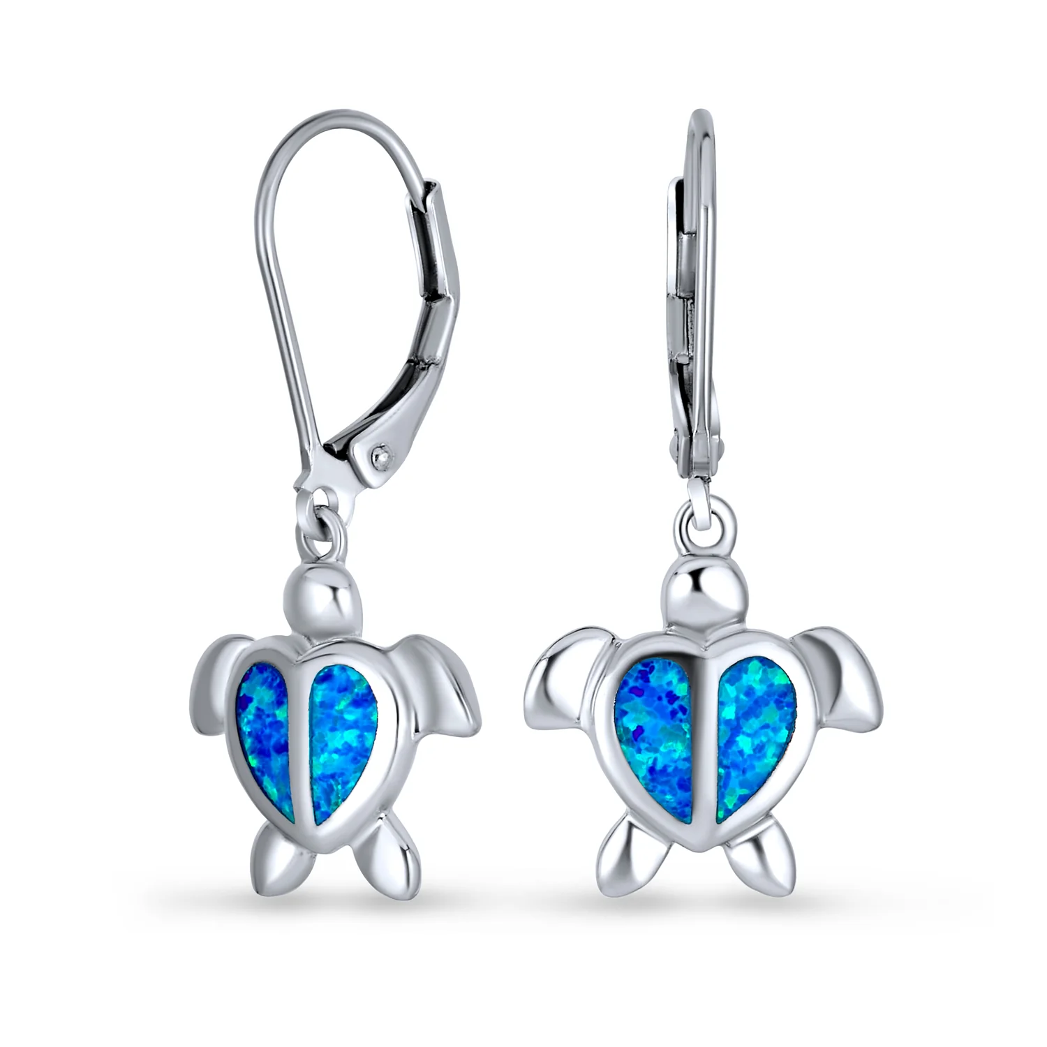 Dangle Gemstone Earrings Opal Heart Turtle Drop in Sterling Silver - Image 2