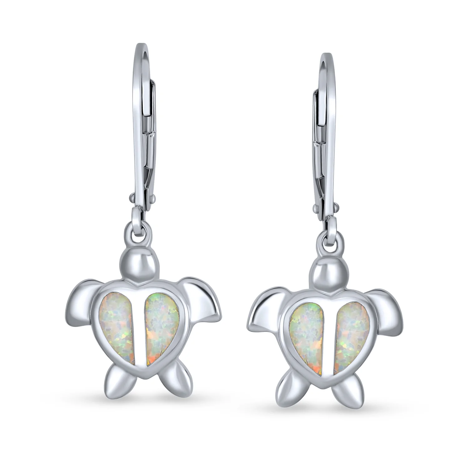 Dangle Gemstone Earrings Opal Heart Turtle Drop in Sterling Silver - Image 3