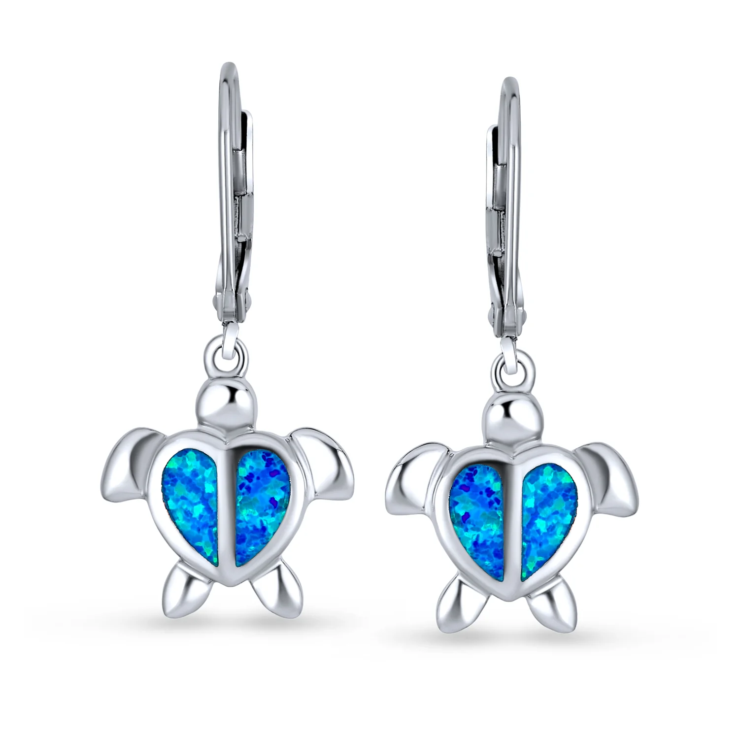 Dangle Gemstone Earrings Opal Heart Turtle Drop in Sterling Silver - Image 4