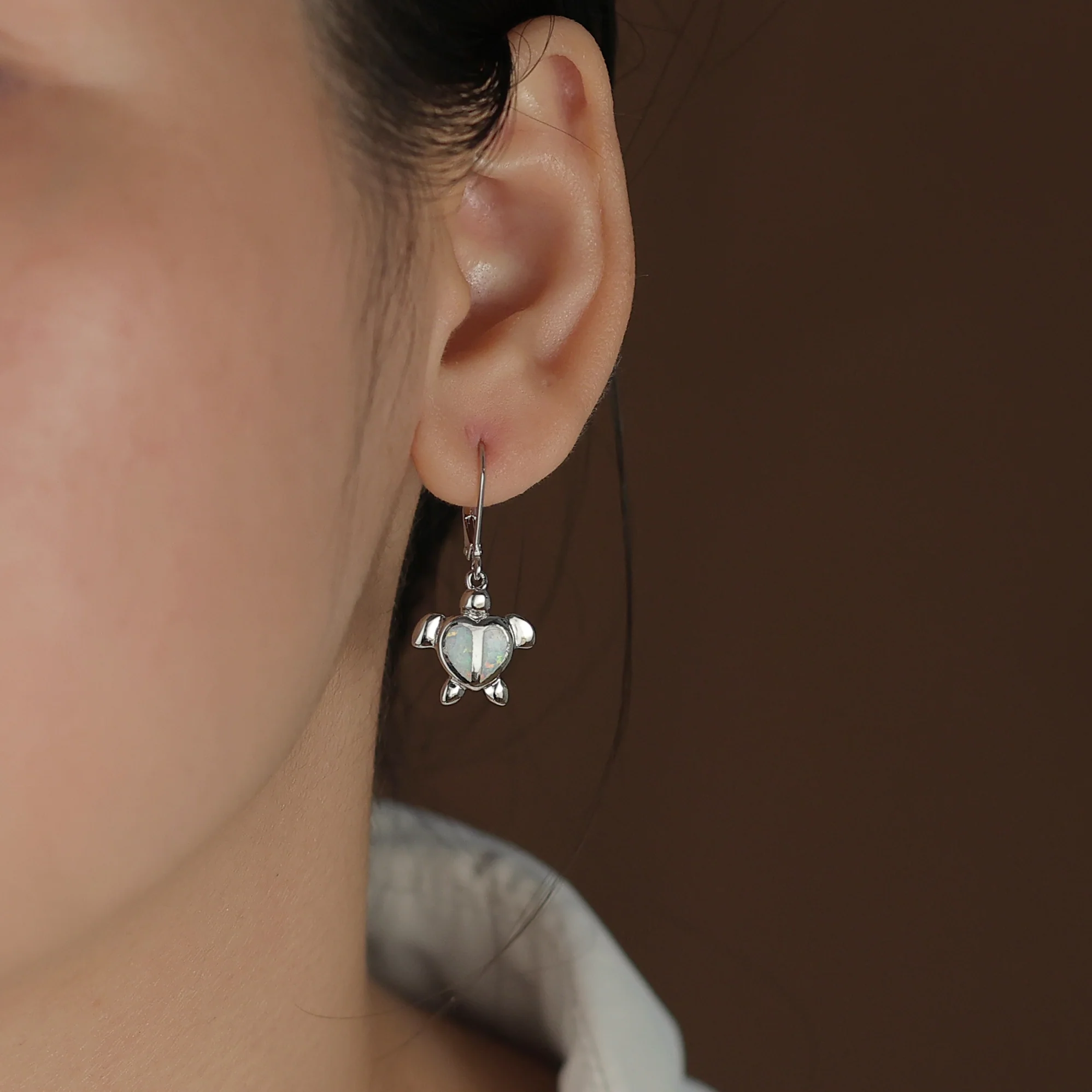 Dangle Gemstone Earrings Opal Heart Turtle Drop in Sterling Silver - Image 5