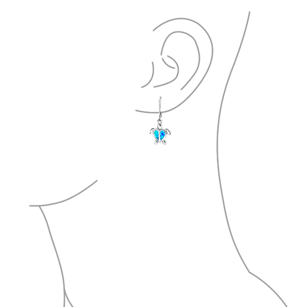 Dangle Gemstone Earrings Opal Heart Turtle Drop in Sterling Silver - Image 6
