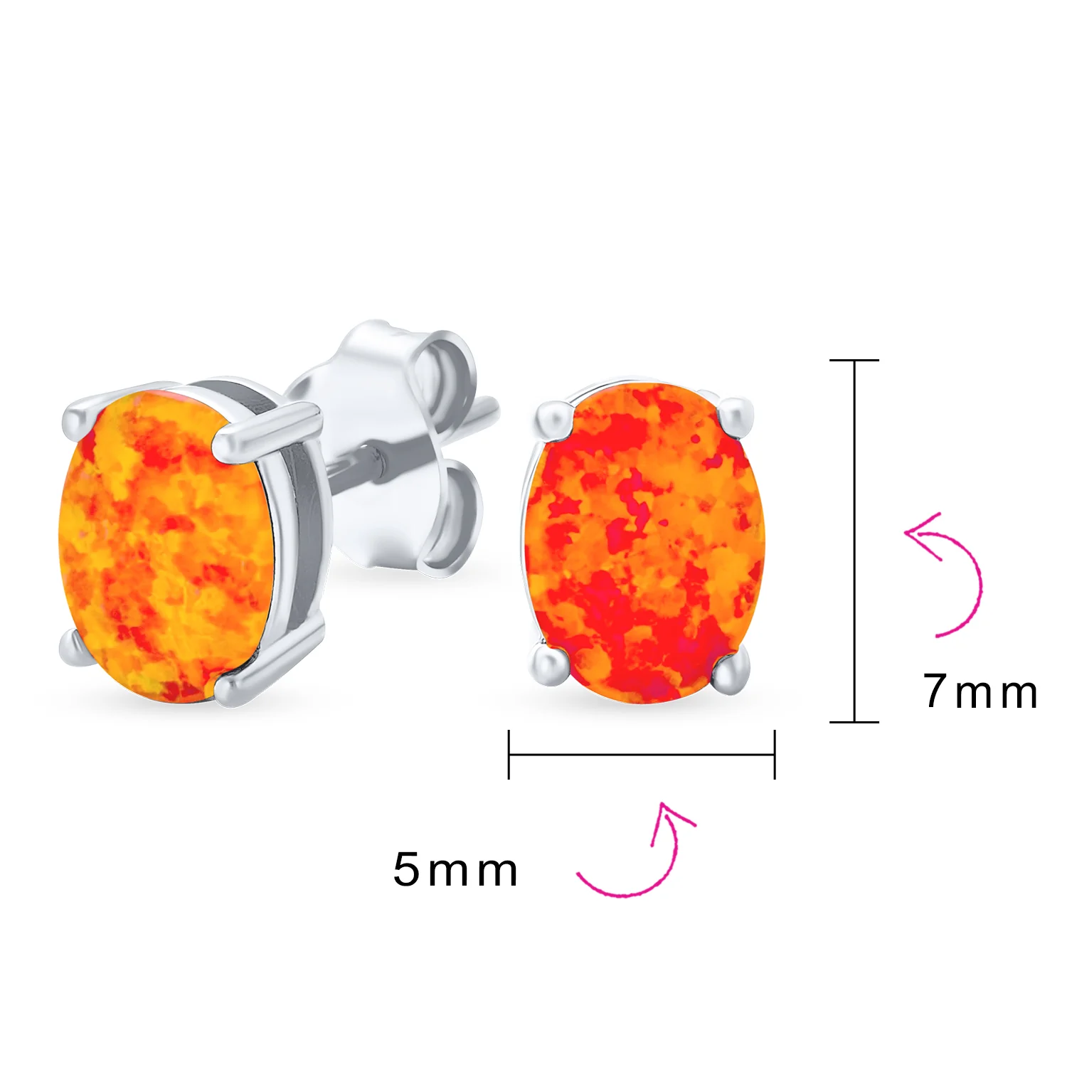 Simple Classic Opal Oval Stud Earrings 14K Gold Silver 7MM October Birthstone - Image 13