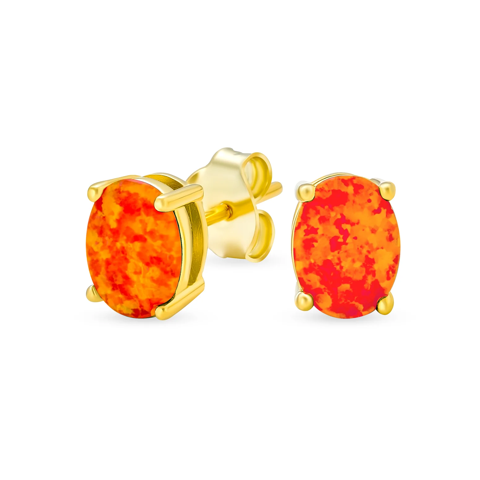 Simple Classic Opal Oval Stud Earrings 14K Gold Silver 7MM October Birthstone - Image 3