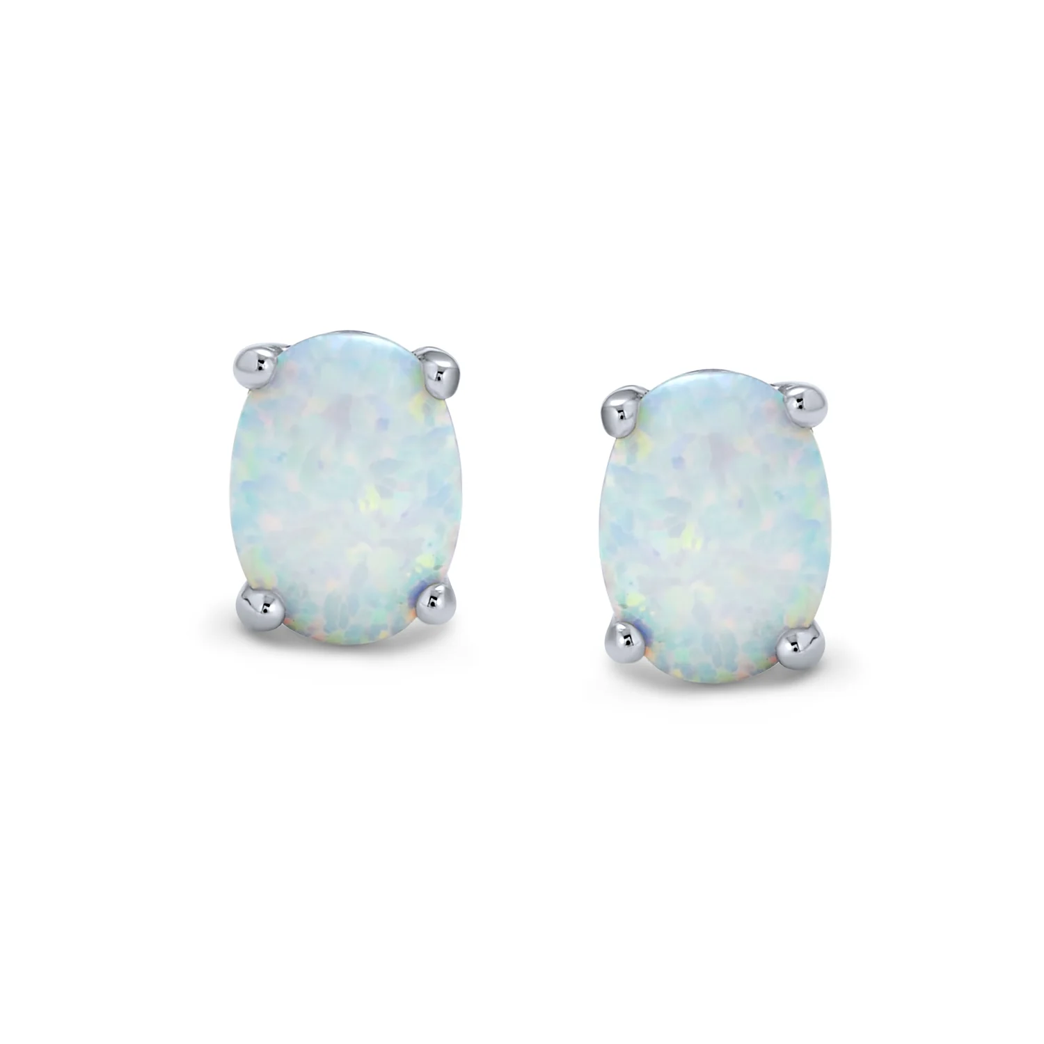 Simple Classic Opal Oval Stud Earrings 14K Gold Silver 7MM October Birthstone - Image 5
