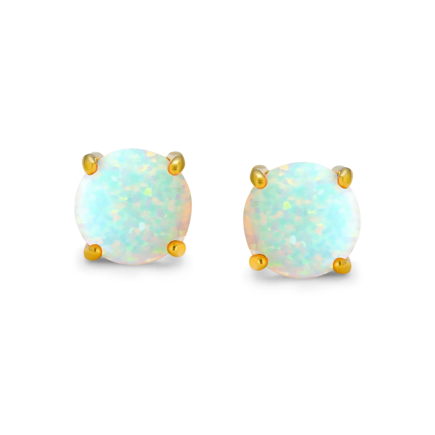 Golden Created Opal Round Solitaire Stud Earrings Gold Plated 6MM - Image 3
