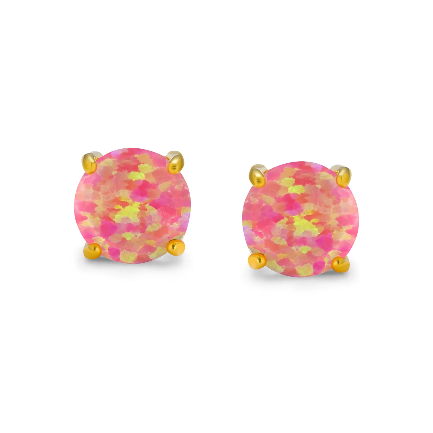 Golden Created Opal Round Solitaire Stud Earrings Gold Plated 6MM - Image 4