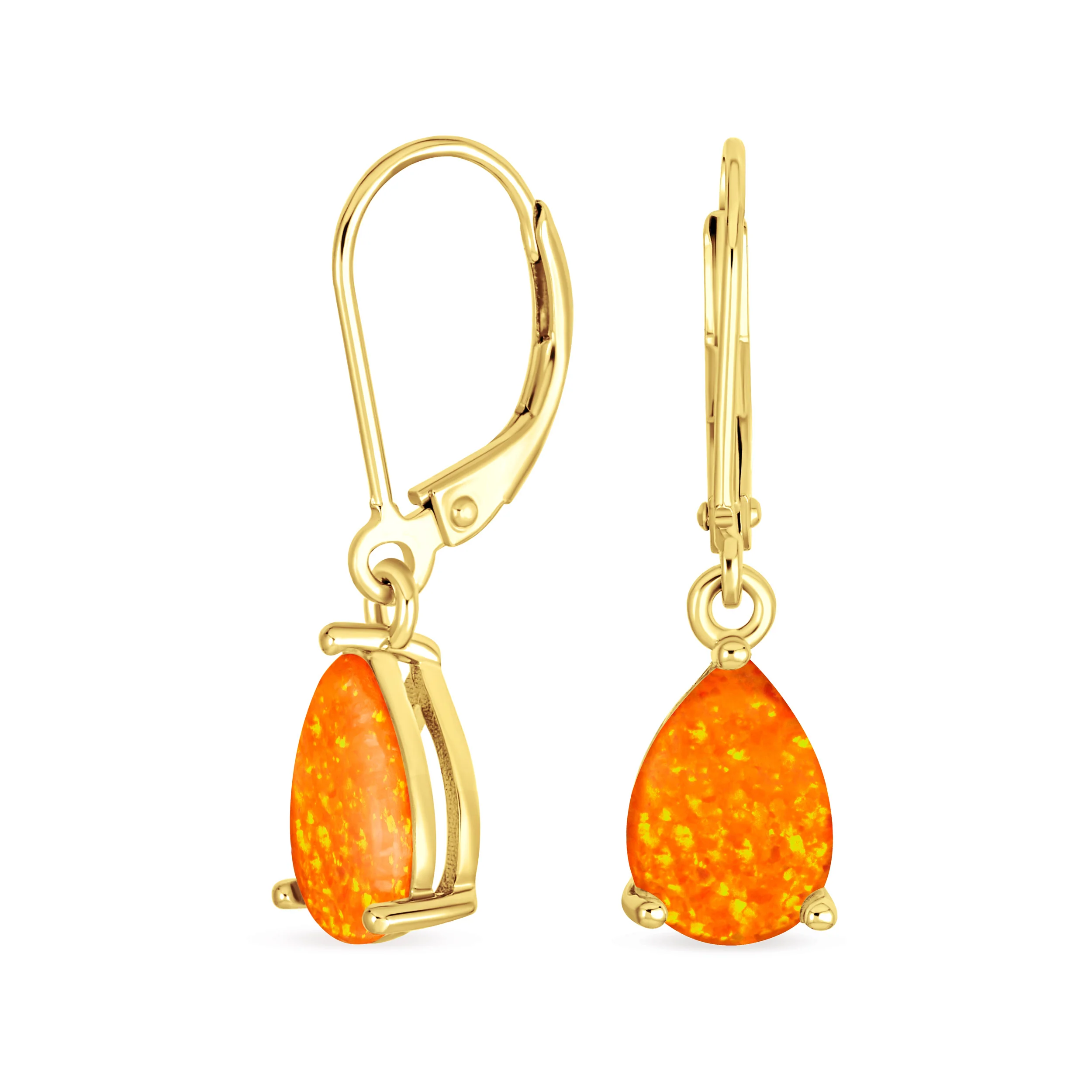 Gemstone Opal Teardrop Dangle Earrings 14K Gold Plated Sterling Silver - Image 2